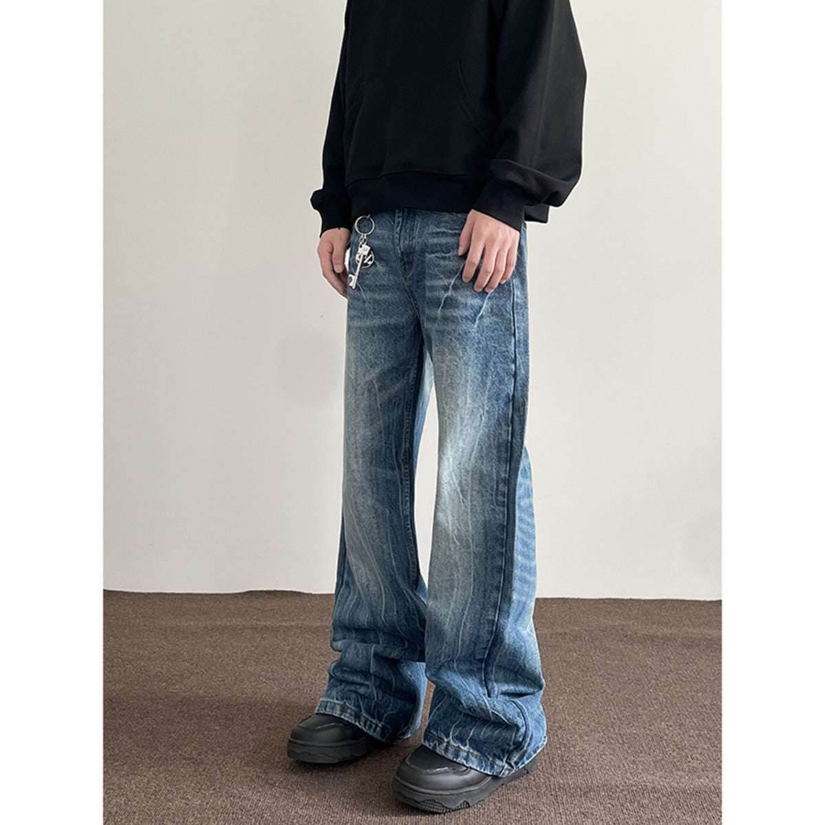 American Retro Lightning Blue Straight Jeans For Men MuddyStock