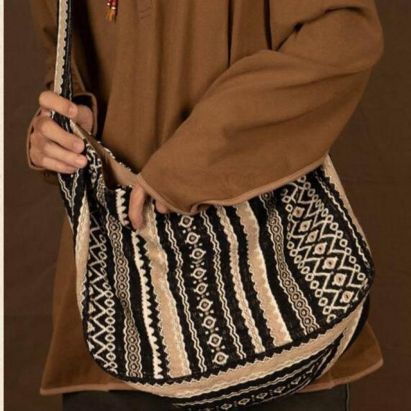 Jacquard Striped Thick Handprint Vintage Messenger Bag