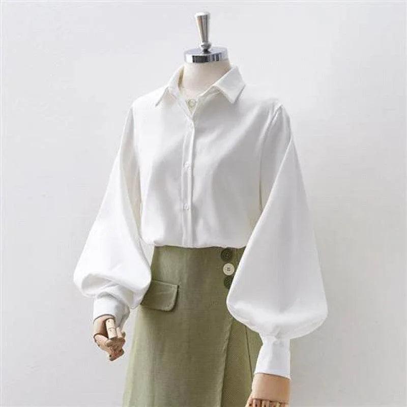 Black Lantern Sleeve Vintage Shirt White
