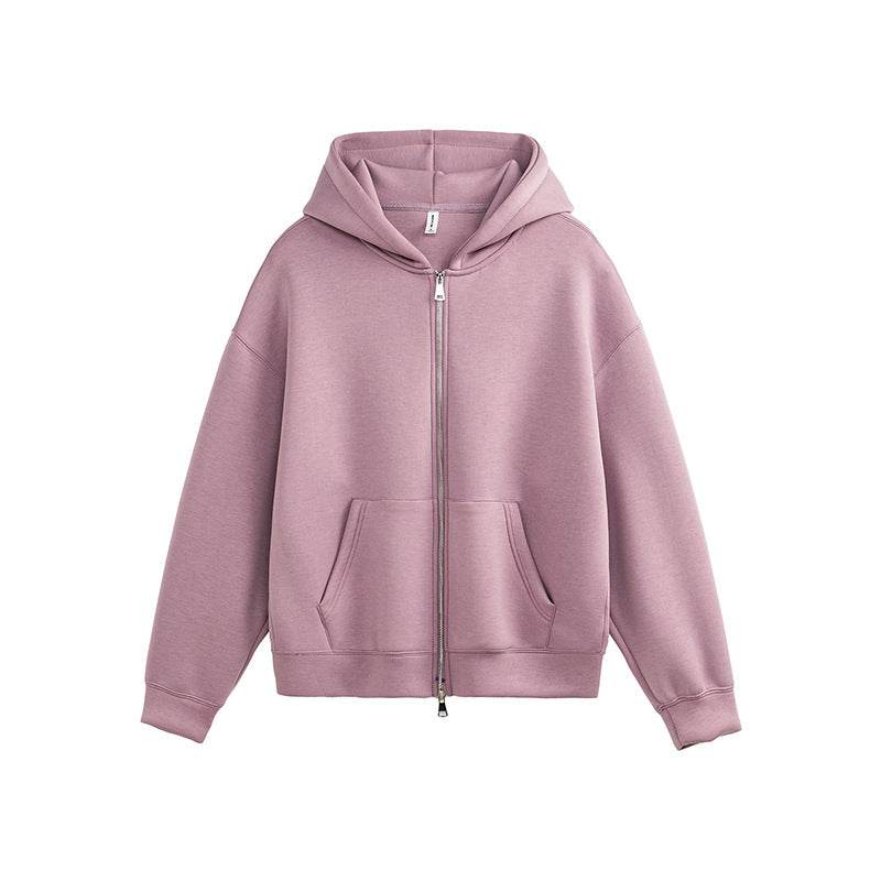 Air Layer Hooded Cardigan Sweater Same Style Light Purple MuddyStock