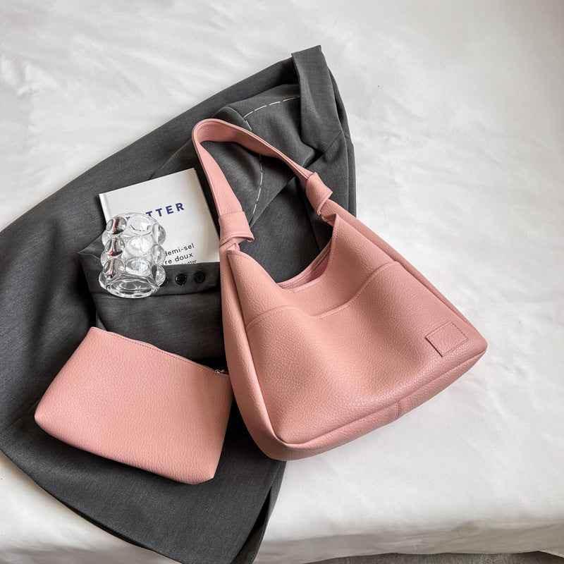 All-match Single Retro Large Capacity Commuter Textured Mother And Child Bag Pink