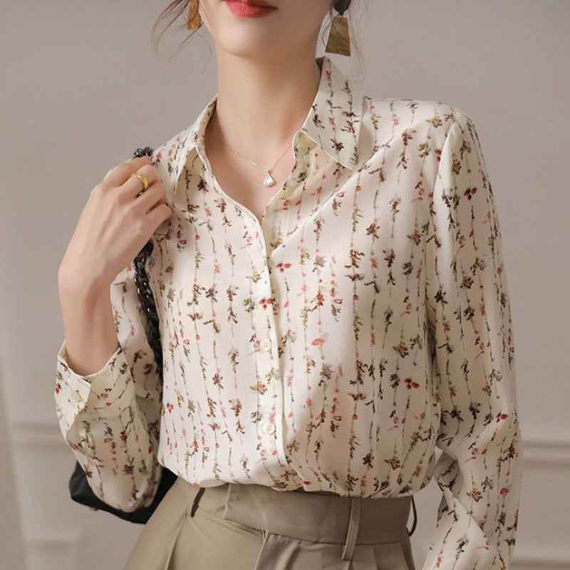 Women's Simple Elegant Draping Floral Shirt MuddyStock