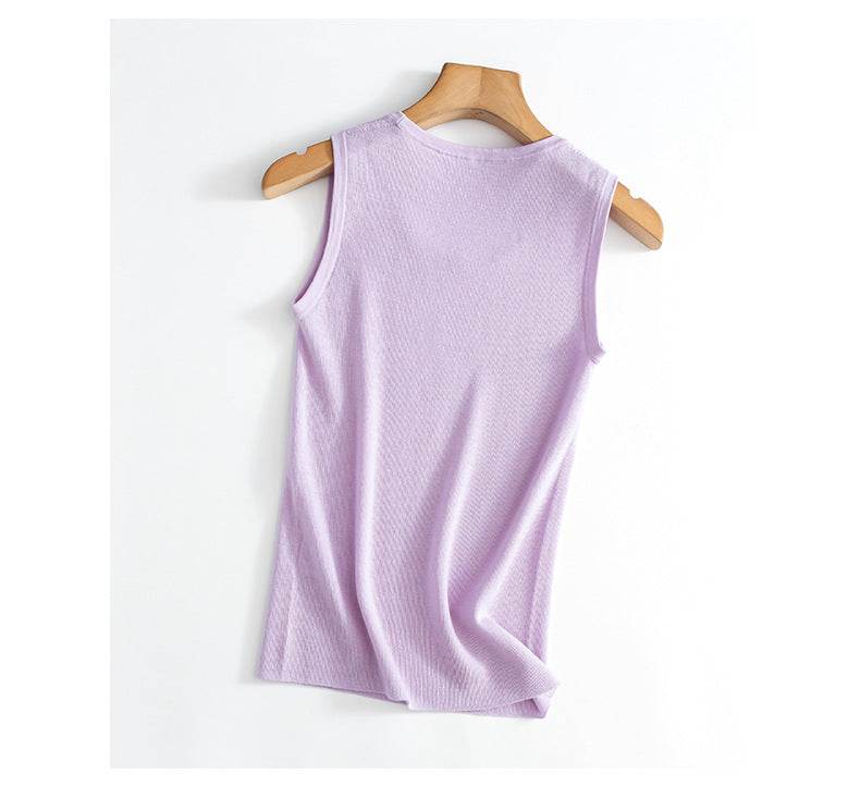 New Seamless Inner Low Collar Sleeveless Knitwear Light Medium Pink MuddyStock