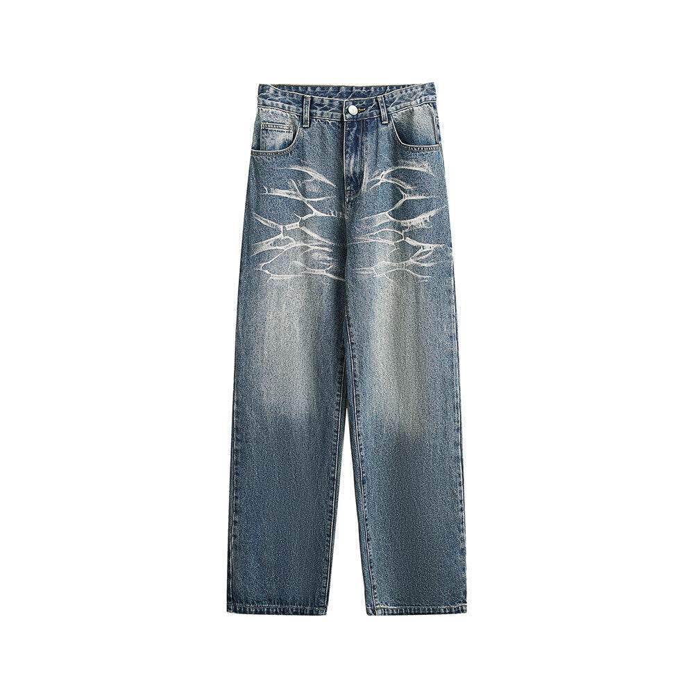 Washed Straight Jeans Men's Casual Long Pants Water Blue MuddyStock