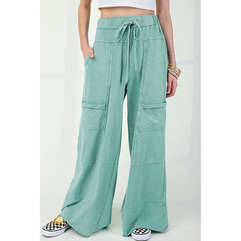 Pure Color Washed Multi-pocket Slacks MuddyStock