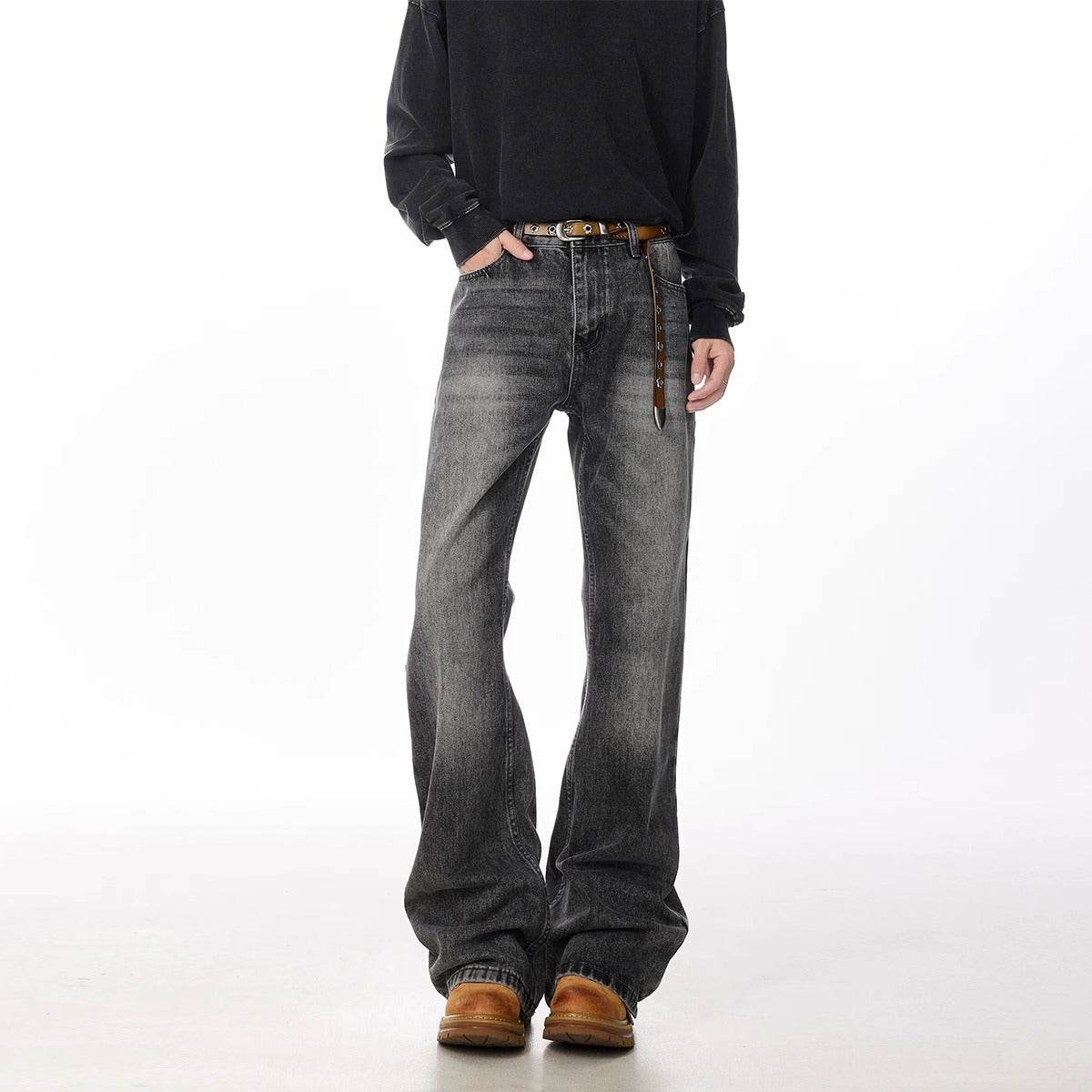 Retro Straight Leisure Washed-out Smoky Gray Jeans For Men MuddyStock