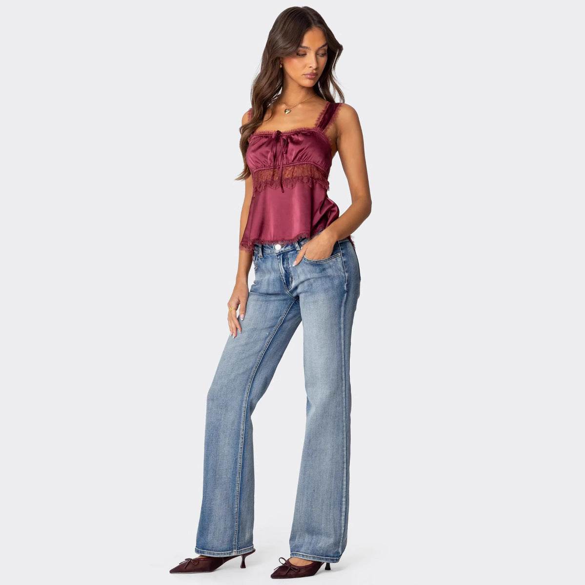 Stitching Lace Spaghetti-strap Camisole Top MuddyStock