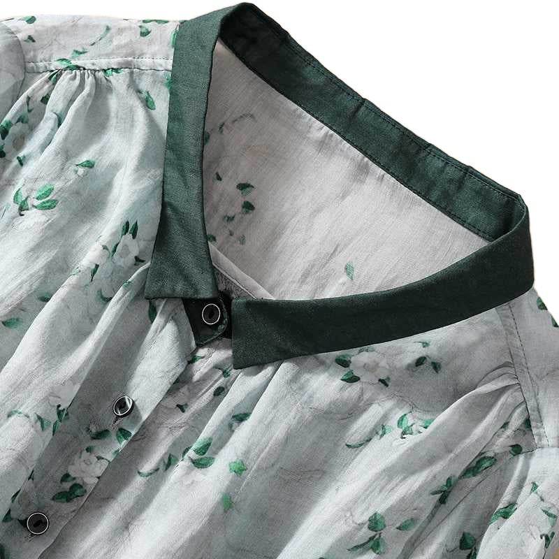 Cotton And Linen Top Women's Loose Printed Linen Shirt MuddyStock