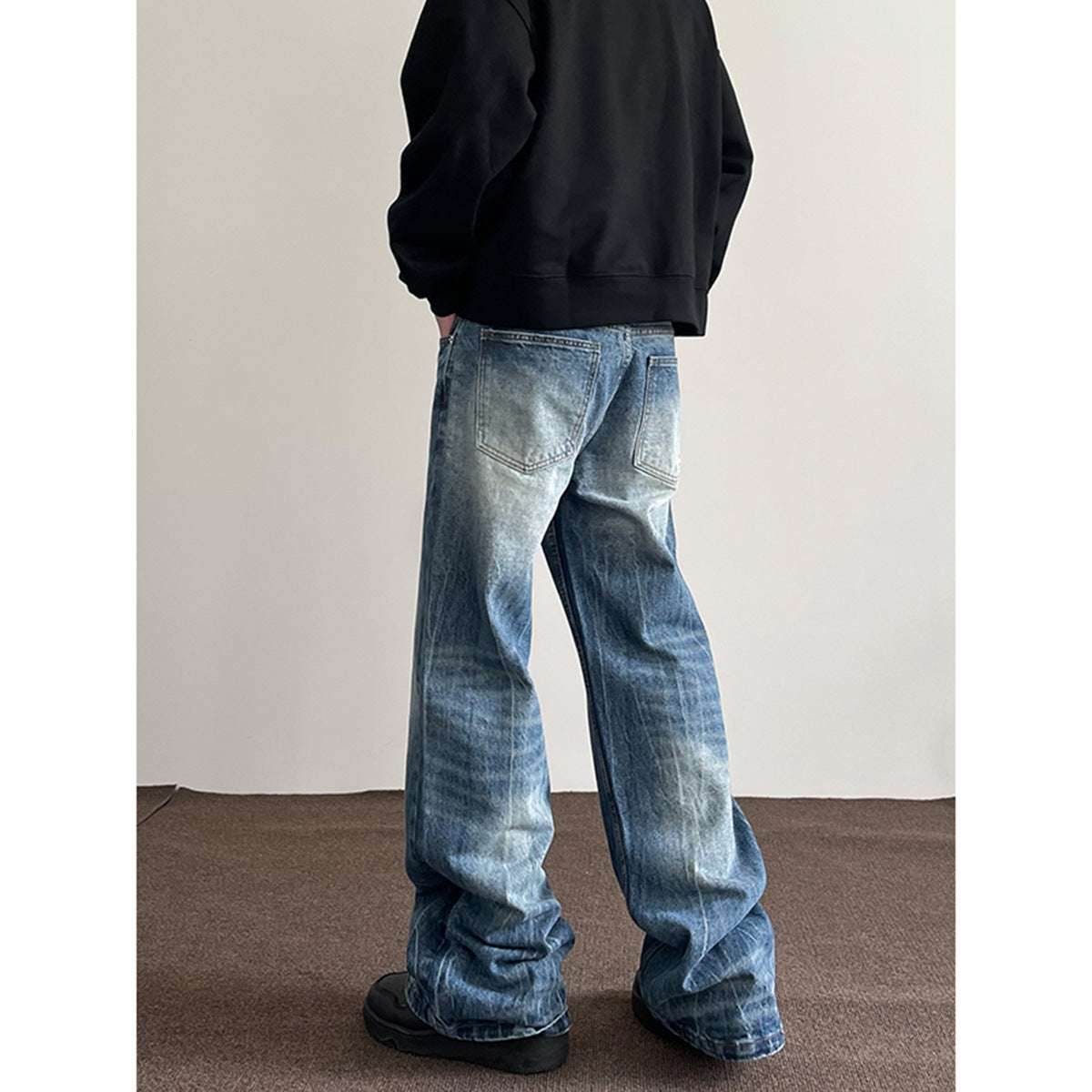 American Retro Lightning Blue Straight Jeans For Men MuddyStock
