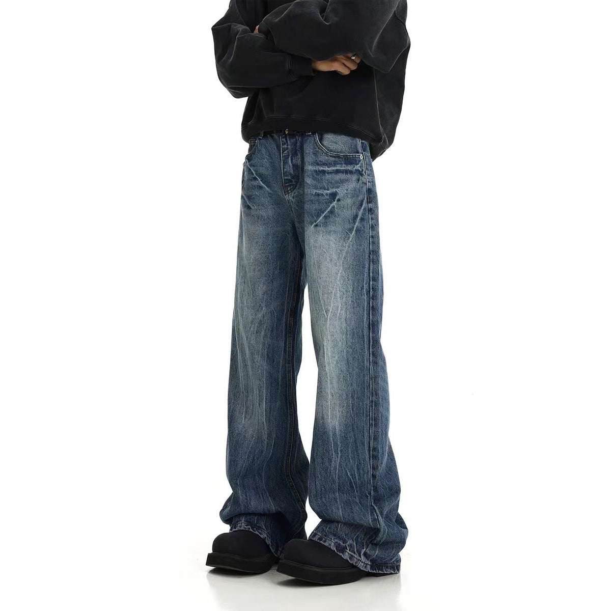 American Retro Lightning Blue Straight Jeans For Men MuddyStock