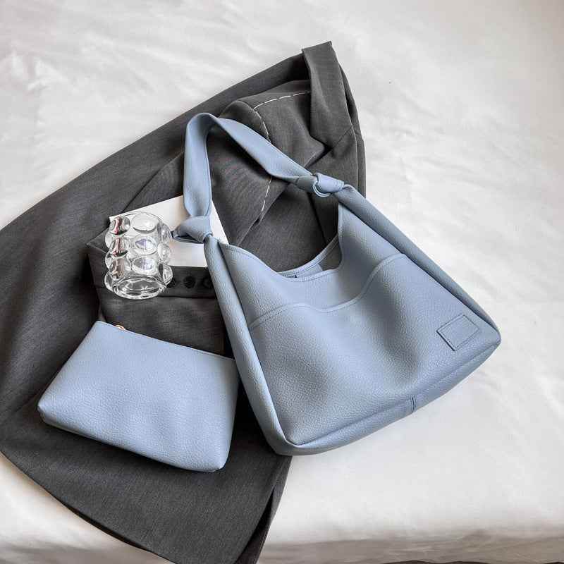 All-match Single Retro Large Capacity Commuter Textured Mother And Child Bag Blue MuddyStock