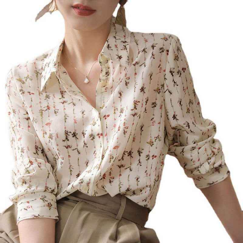 Women's Simple Elegant Draping Floral Shirt MuddyStock