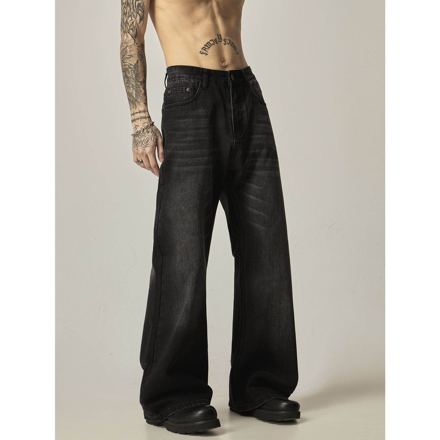American Retro Black Loose Straight Jeans MuddyStock