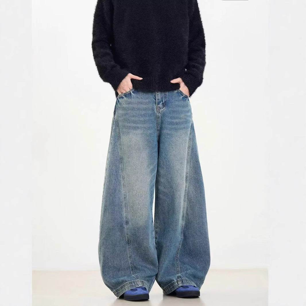 American Retro Washed Distressed Machete Design Jeans For Men And Women MuddyStock