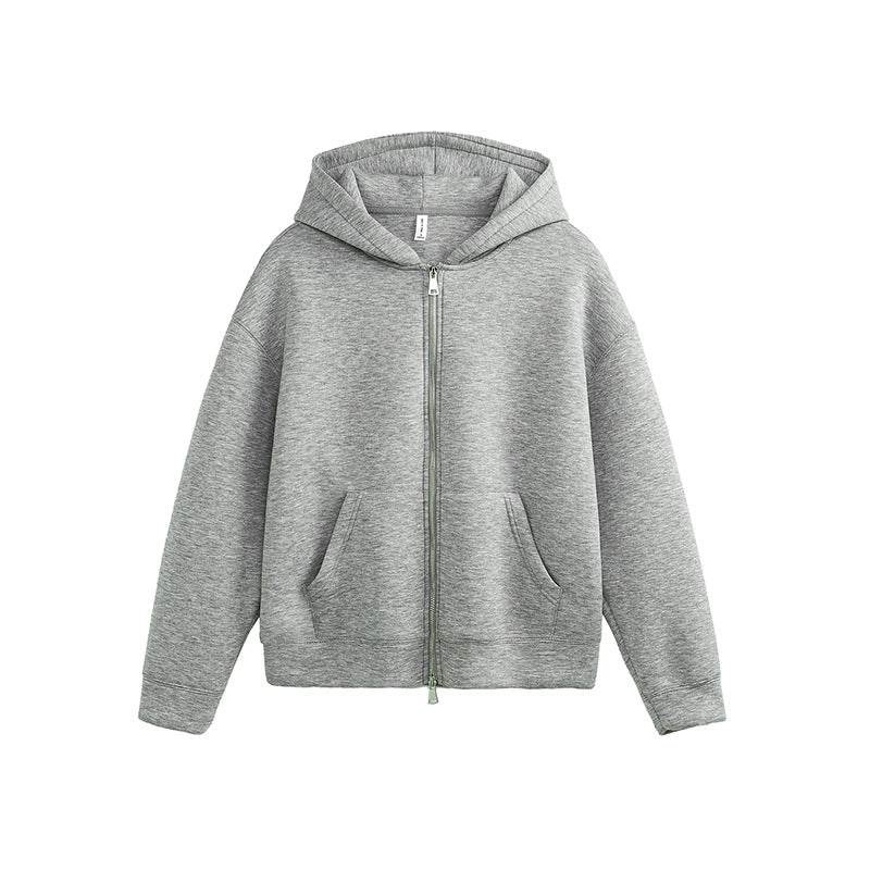 Air Layer Hooded Cardigan Sweater Same Style Light Gray MuddyStock
