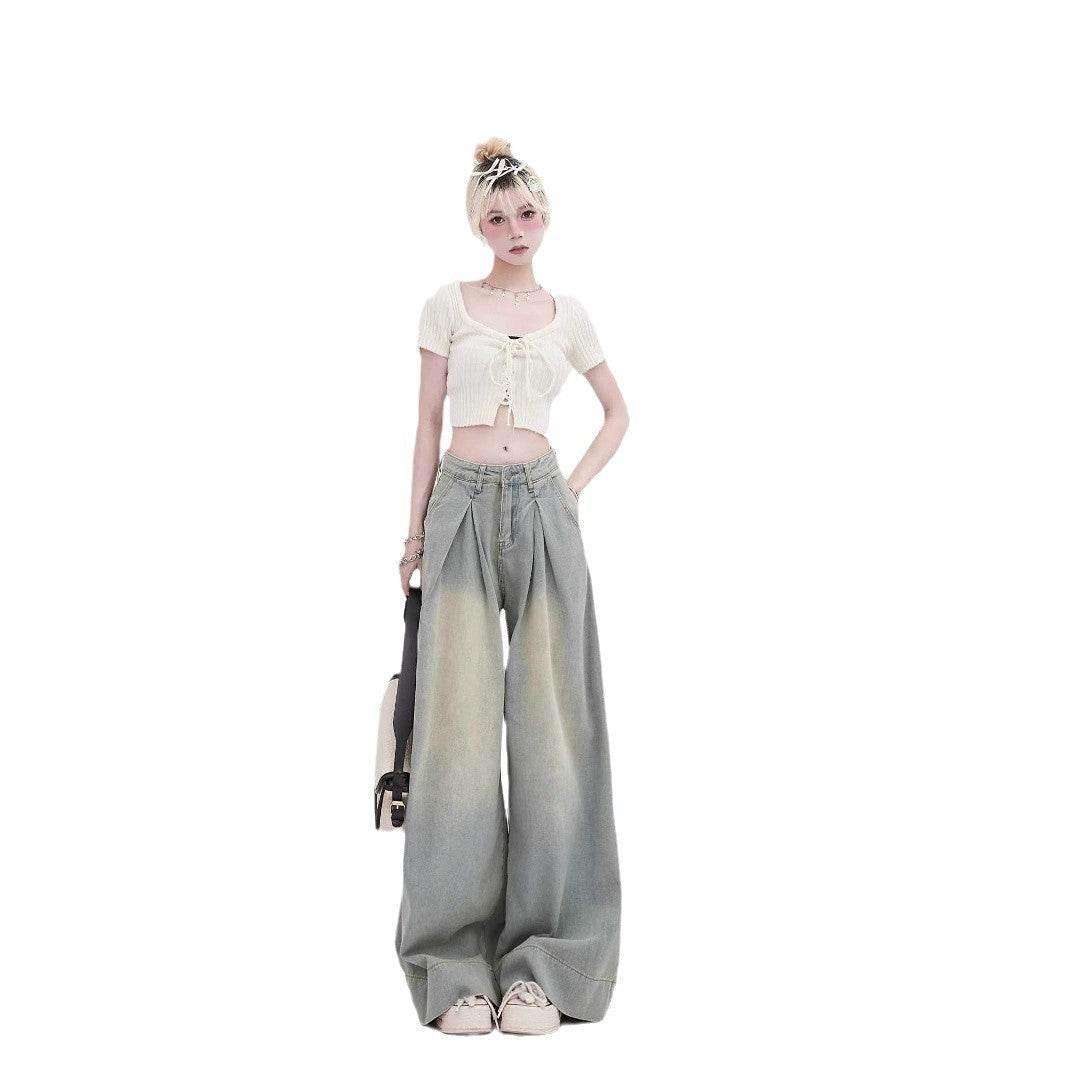 American Retro Worn Jeans Women's High Street Loose