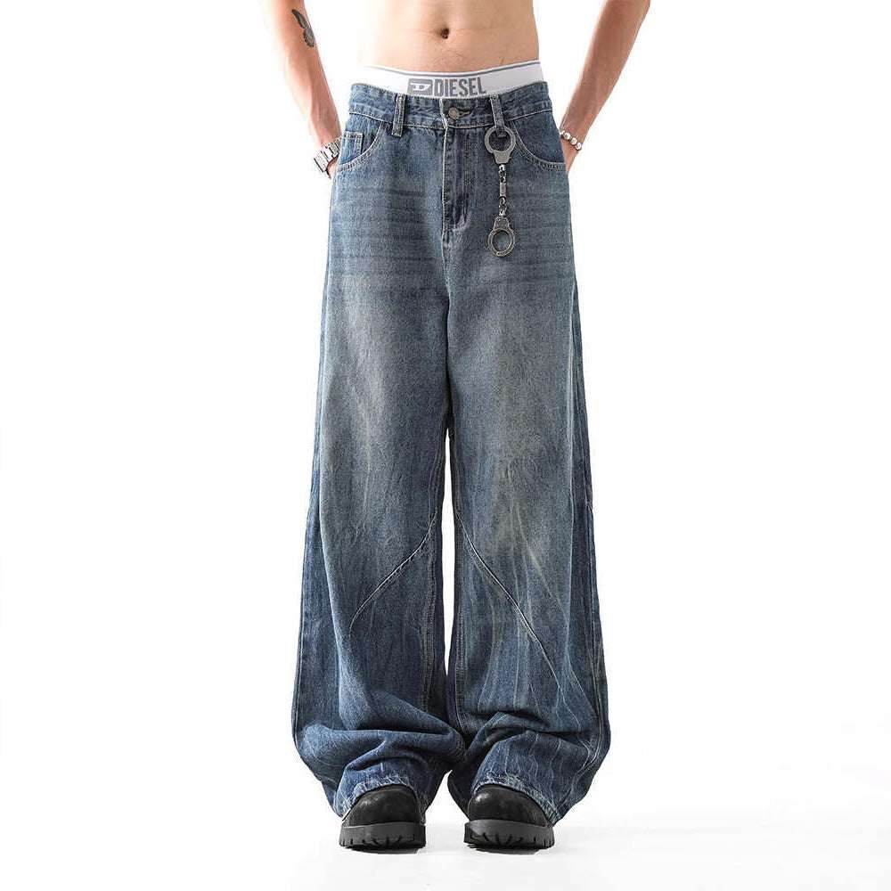Lightning Pattern Washed Straight Jeans Men MuddyStock