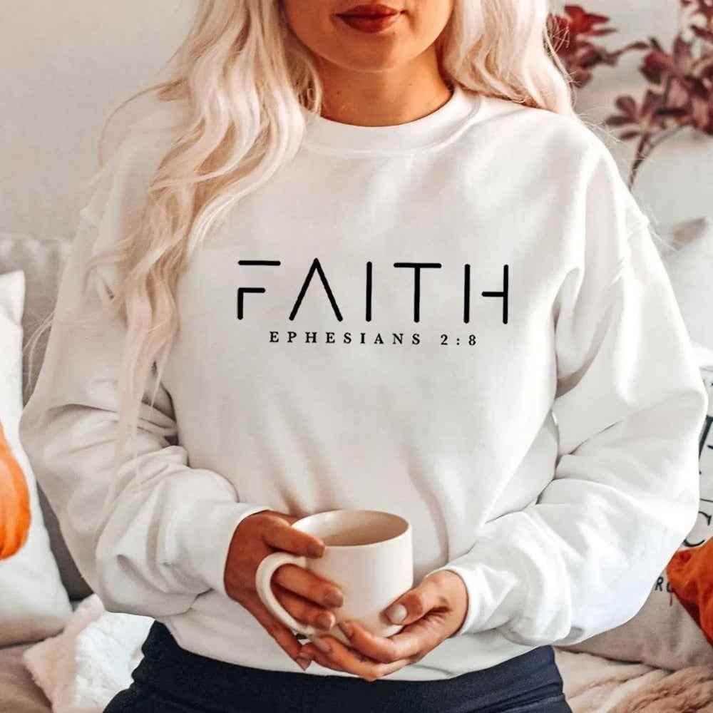 Trendy Faith Sweatshirt Bible Verse Shirt Christian Clothing White MuddyStock