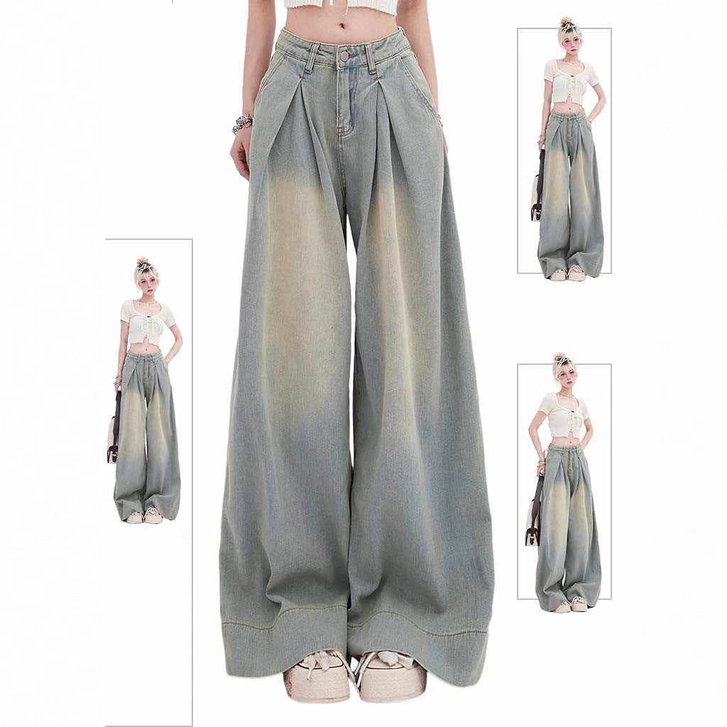 American Retro Worn Jeans Women's High Street Loose MuddyStock