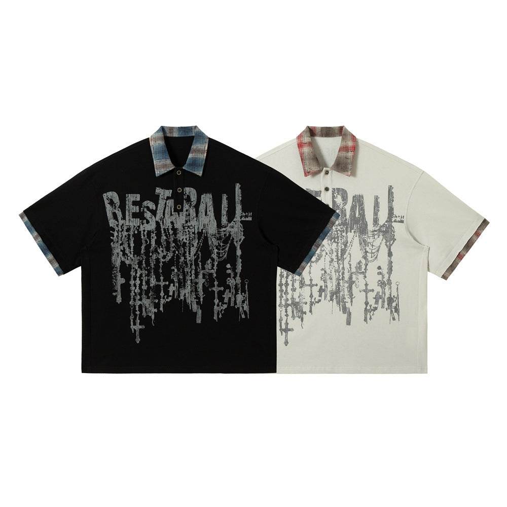 Lapel Graffiti Printing Loose Short-sleeved T-shirt For Men MuddyStock