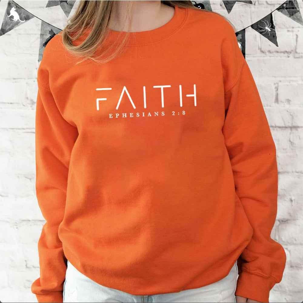Trendy Faith Sweatshirt Bible Verse Shirt Christian Clothing Orange MuddyStock