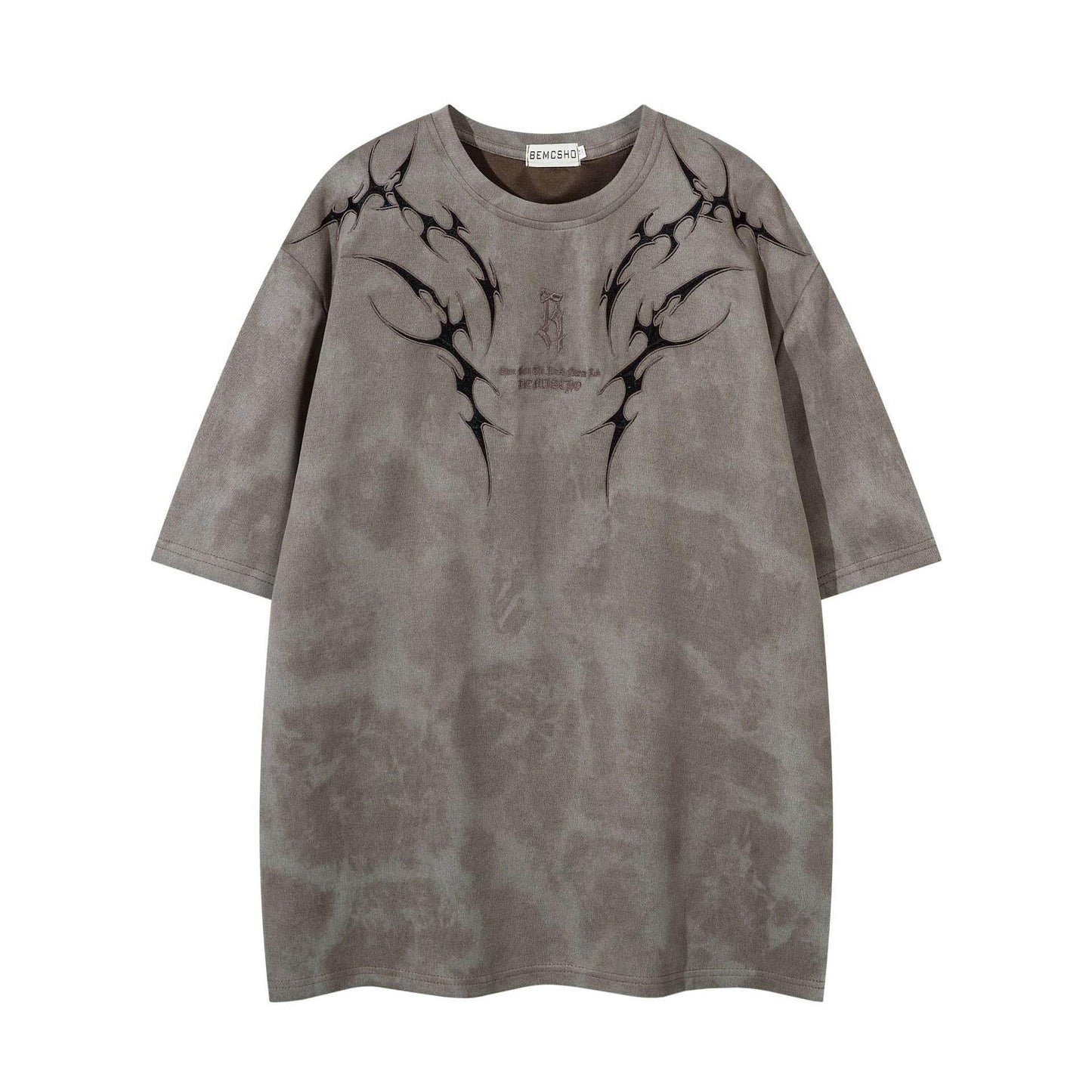 Summer American Retro Thorn Embroidered Short-sleeved T-shirt Men Brown