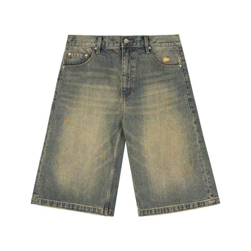 Washed Casual Baggy Straight Trousers Middle Ripped Cropped Pants MuddyStock