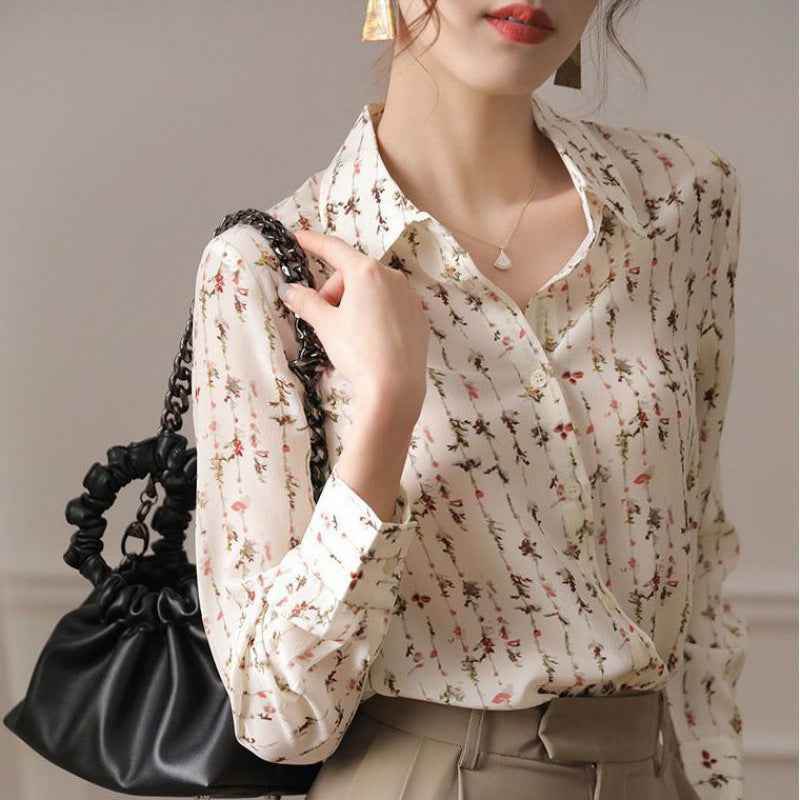 Women's Simple Elegant Draping Floral Shirt MuddyStock