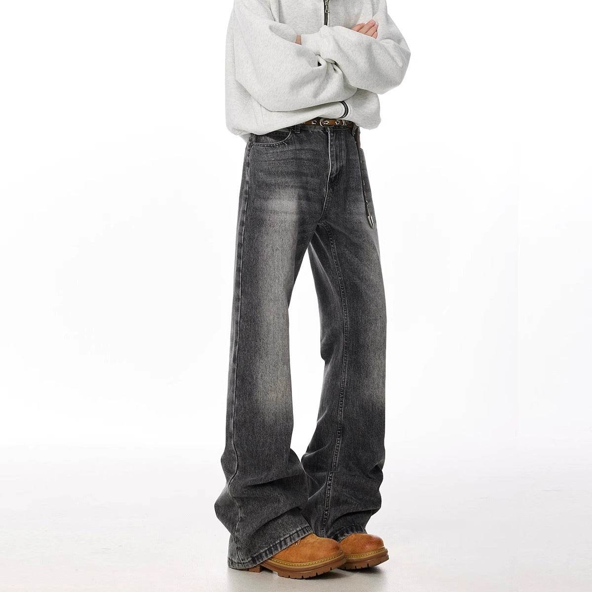 Retro Straight Leisure Washed-out Smoky Gray Jeans For Men MuddyStock