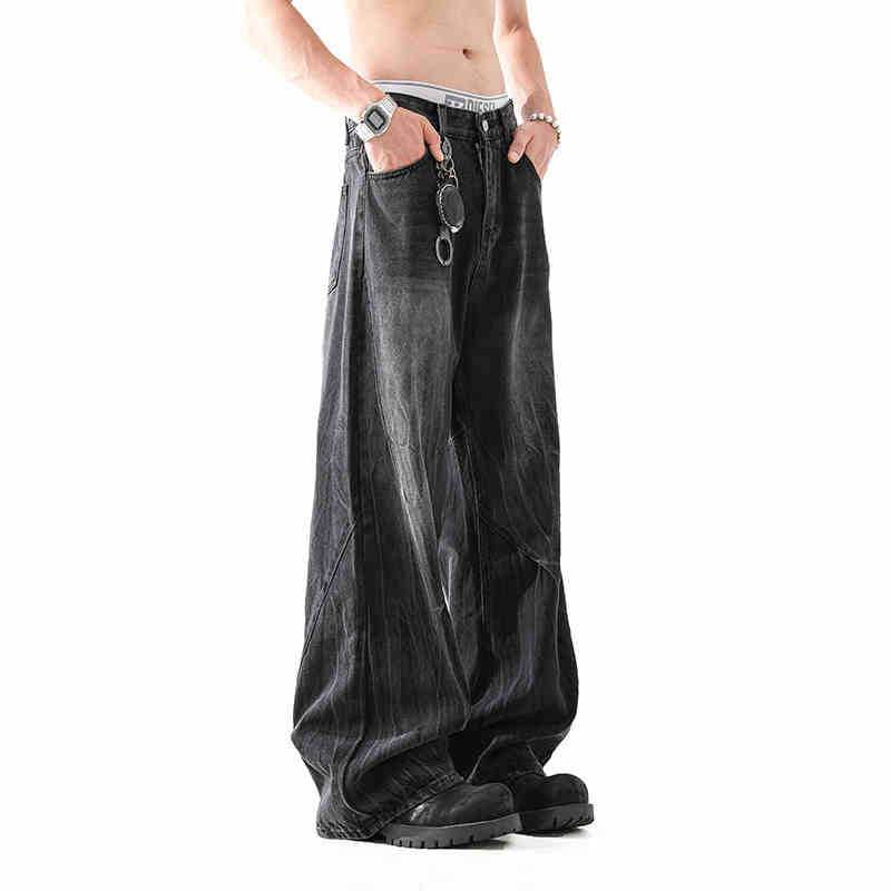 Lightning Pattern Washed Straight Jeans Men Black MuddyStock