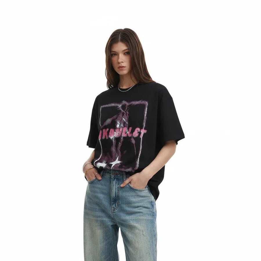Abstract Graffiti Printing Short Sleeve Women
