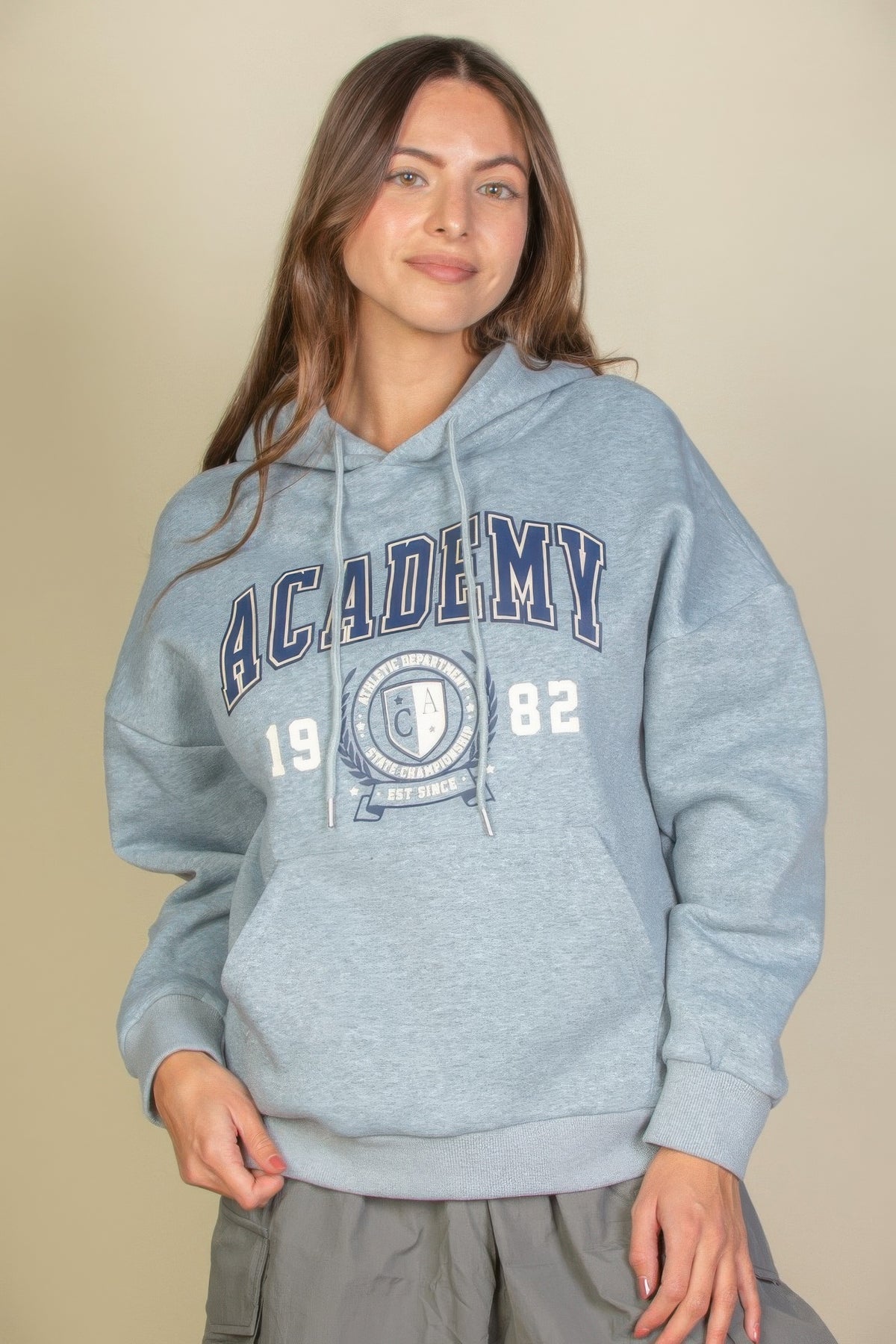Graphic Kangaroo Pocket Drawstring Hoodie For Women Heather Gray