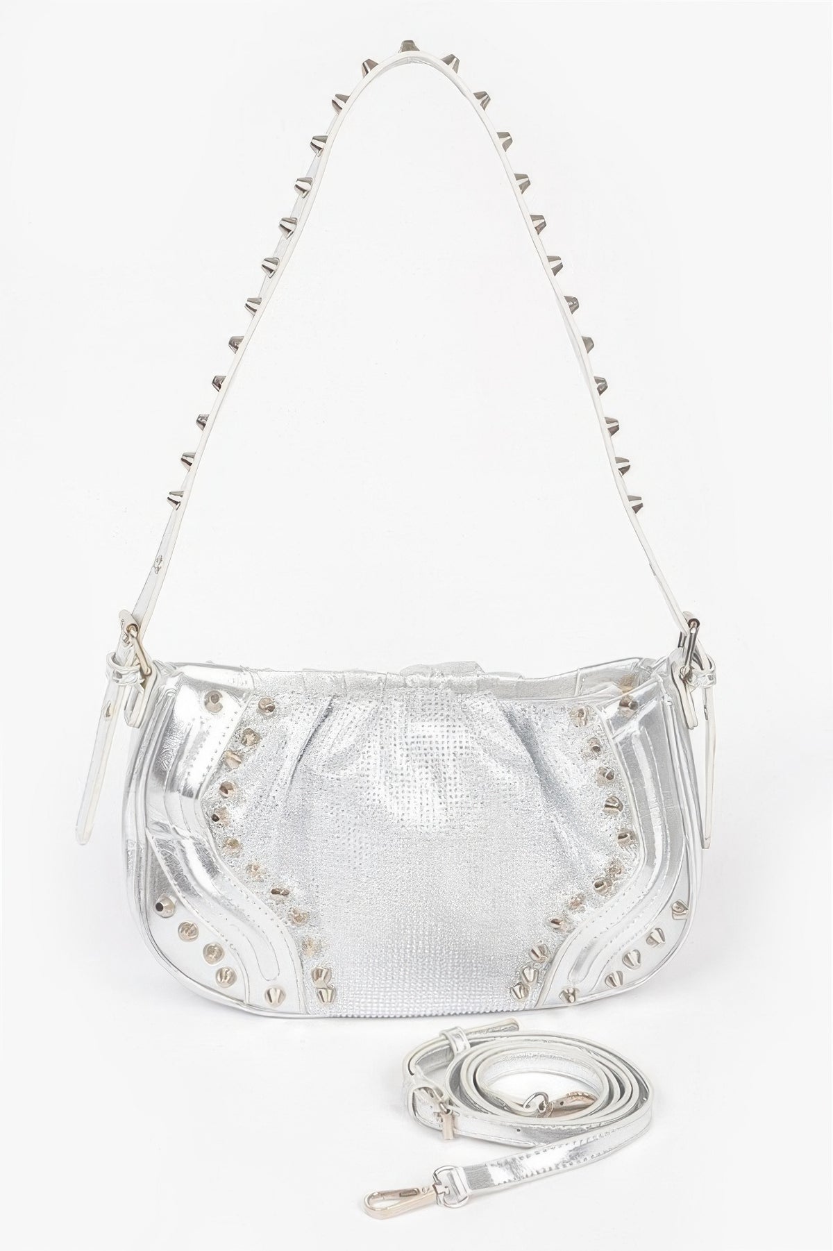 Hot Fix Stones Metal Stud Shoulder Bag For Women Silver