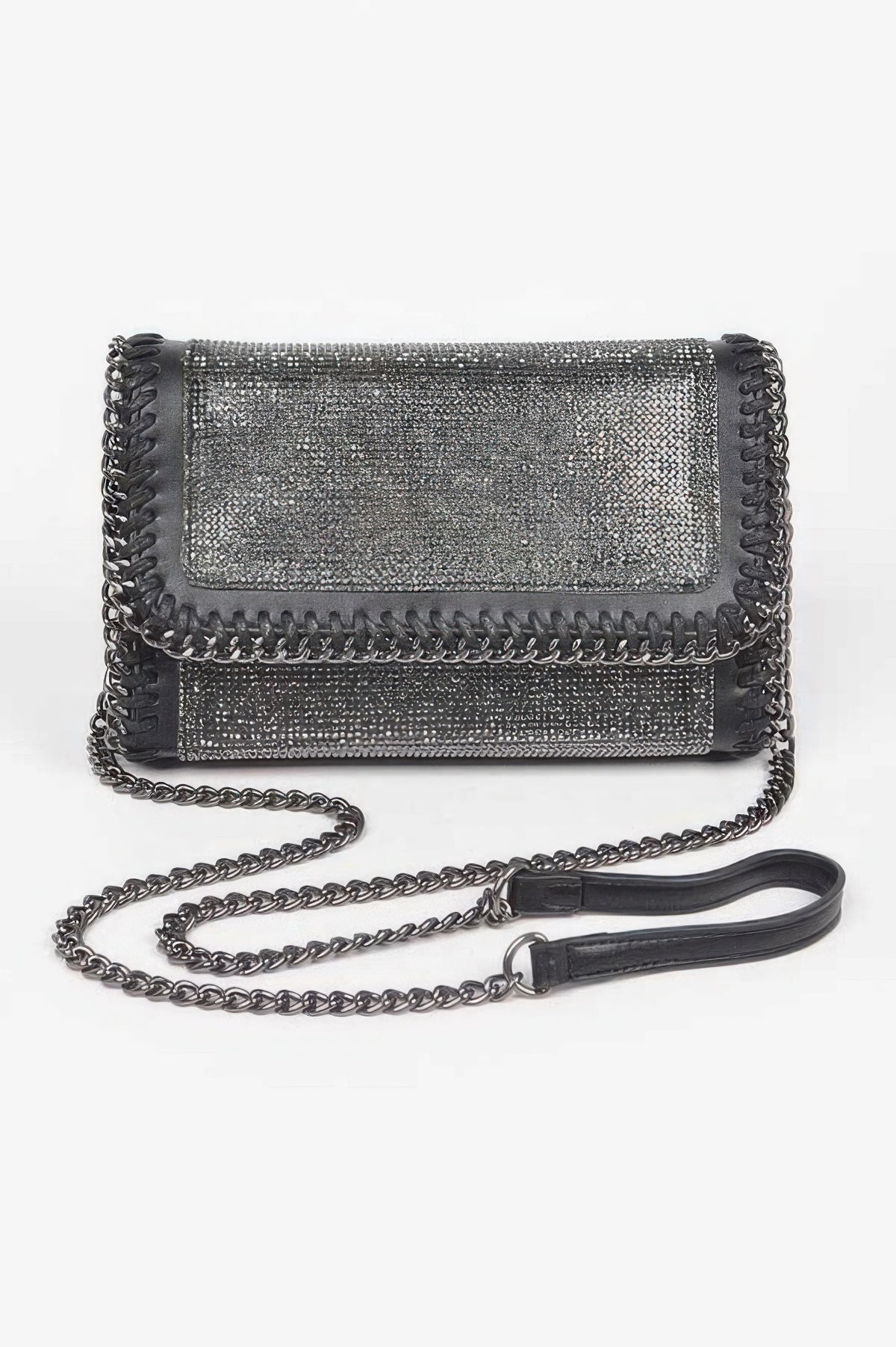 Multi Color Rhinestone Chain Braided Clutch Bag For Women Hematite