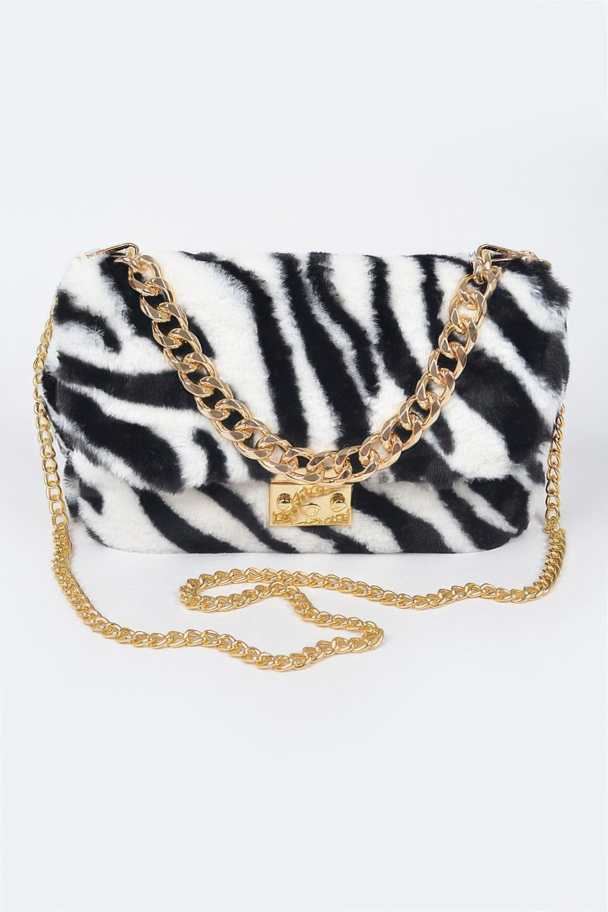Faux Zebra Fur Shoulder Bag For Women White