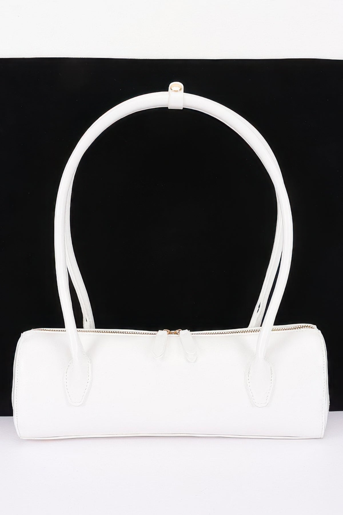 Vegan Leather Rectangular Shoulder Bag For Women White