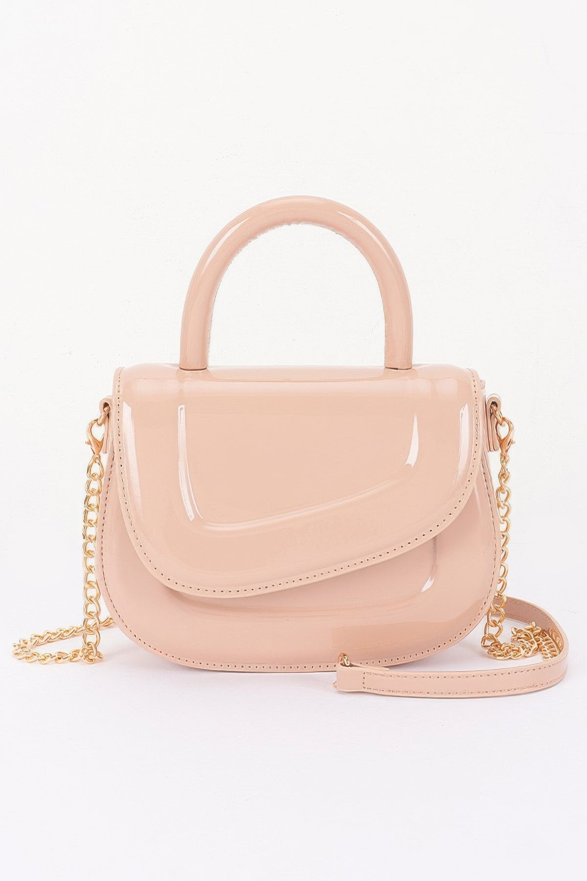 Patent Leather Top Handle Bag For Women Nude