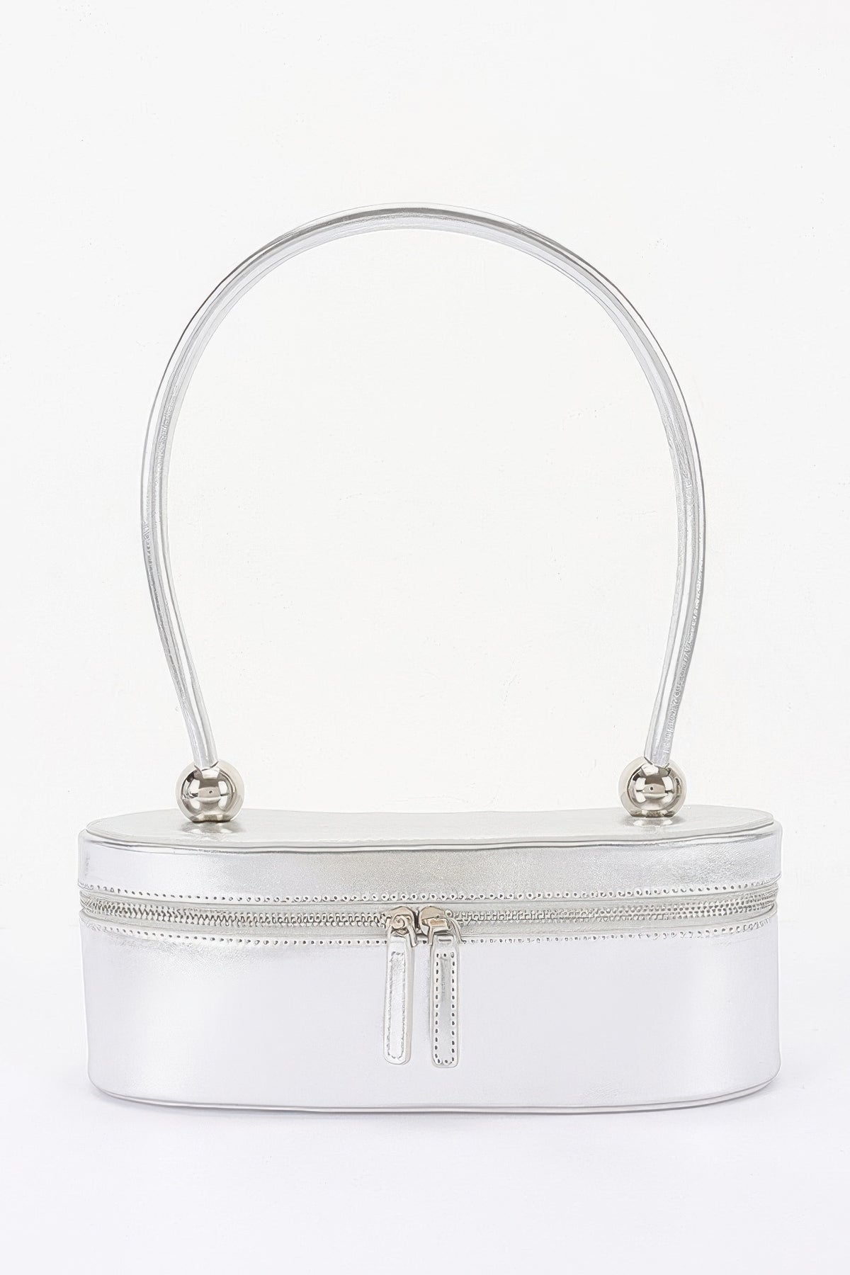 Vegan Leather Long Box Shoulder Bag For Women Silver