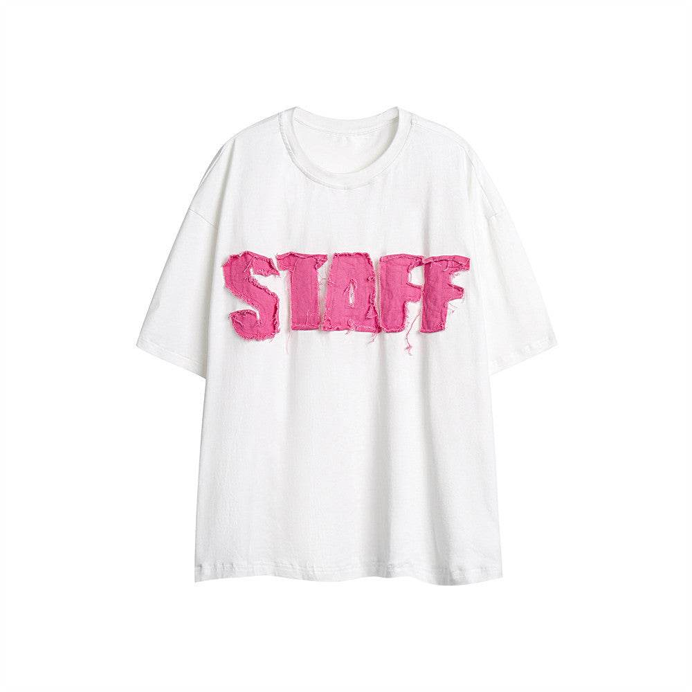 Letter Denim Patch Short Sleeve Clothing MuddyStock