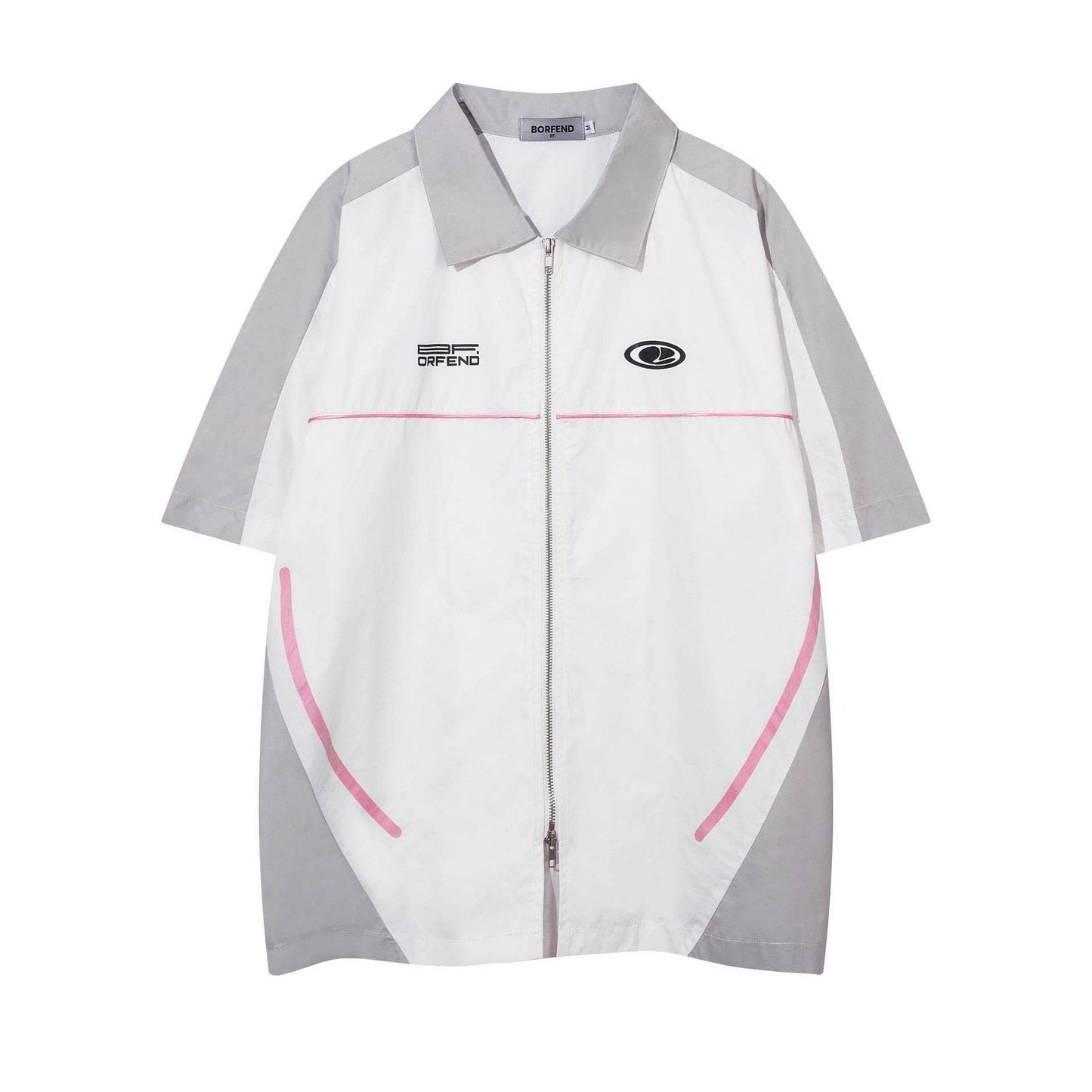High Street Matching Letters Printing Lapel Short Sleeve Shirt For Men White