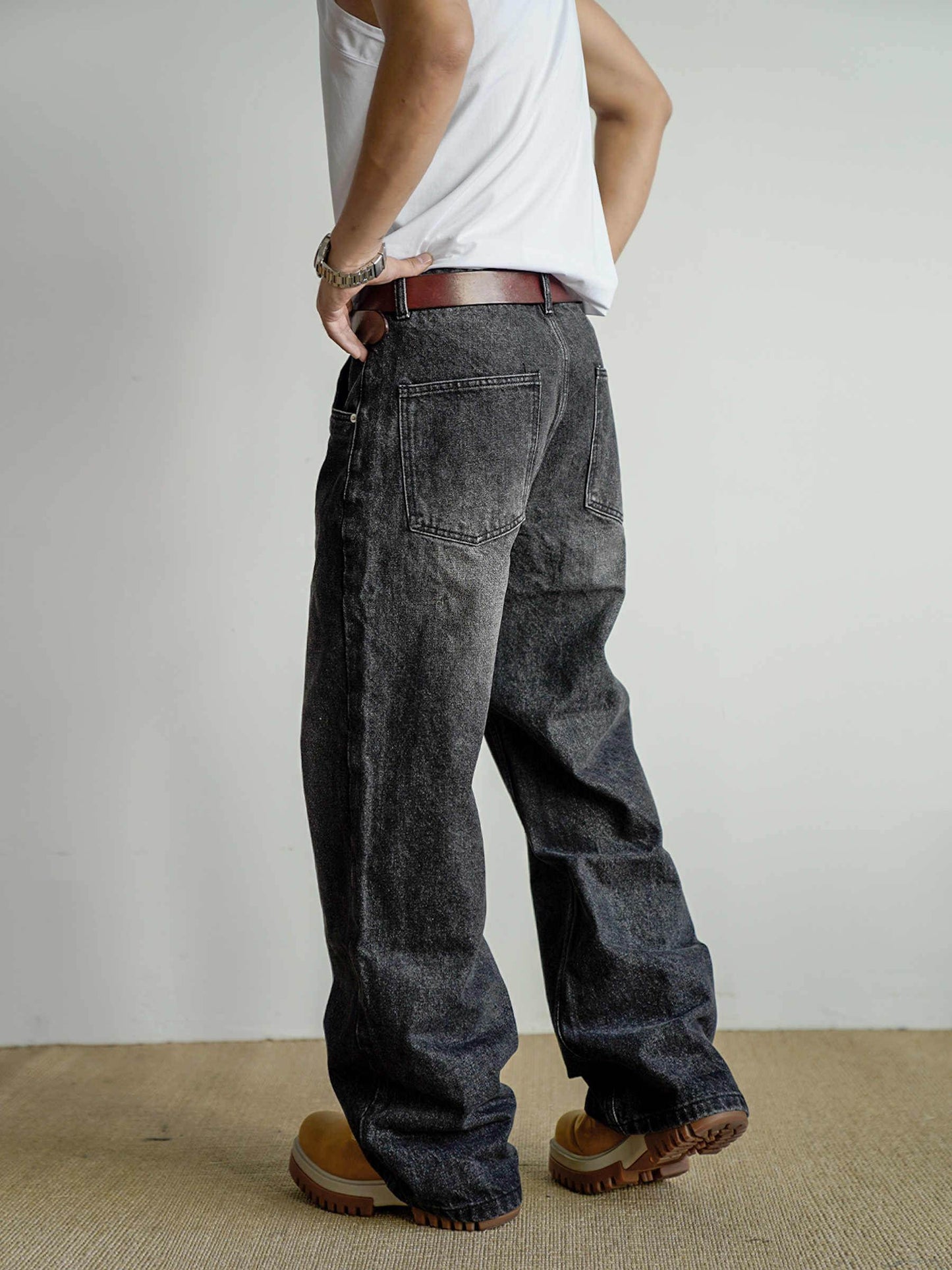 Loose Straight Washed Distressed Black Jeans MuddyStock
