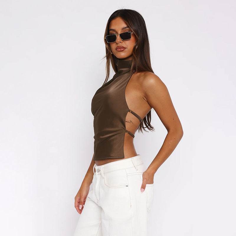 Street Style All-match Satin Backless Top For Women MuddyStock