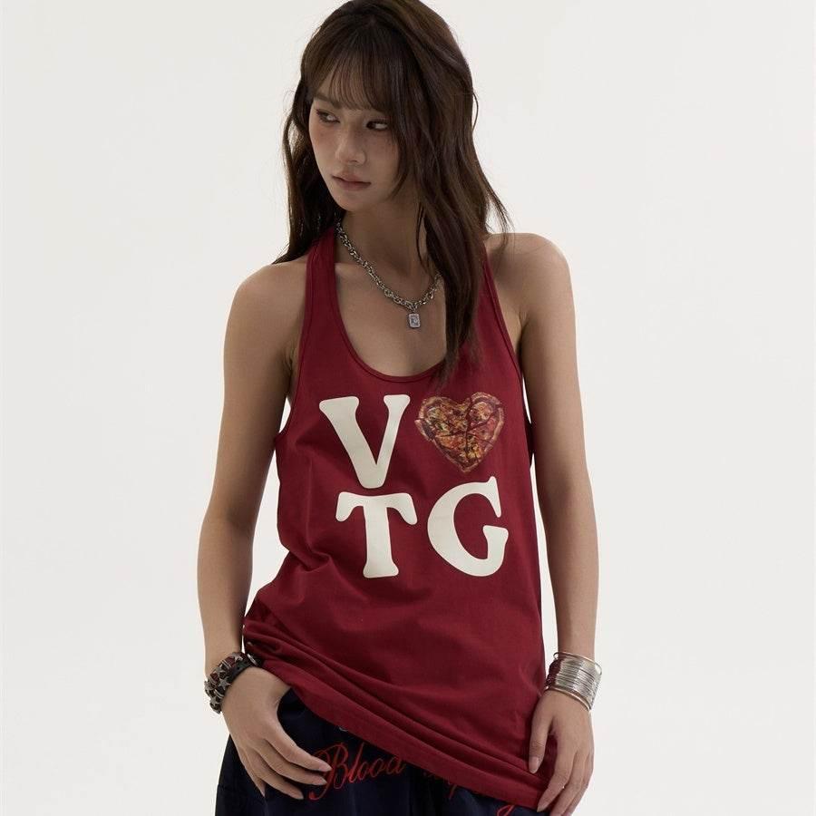 Women's Design Wine Red Printed Sleeveless Vest Red