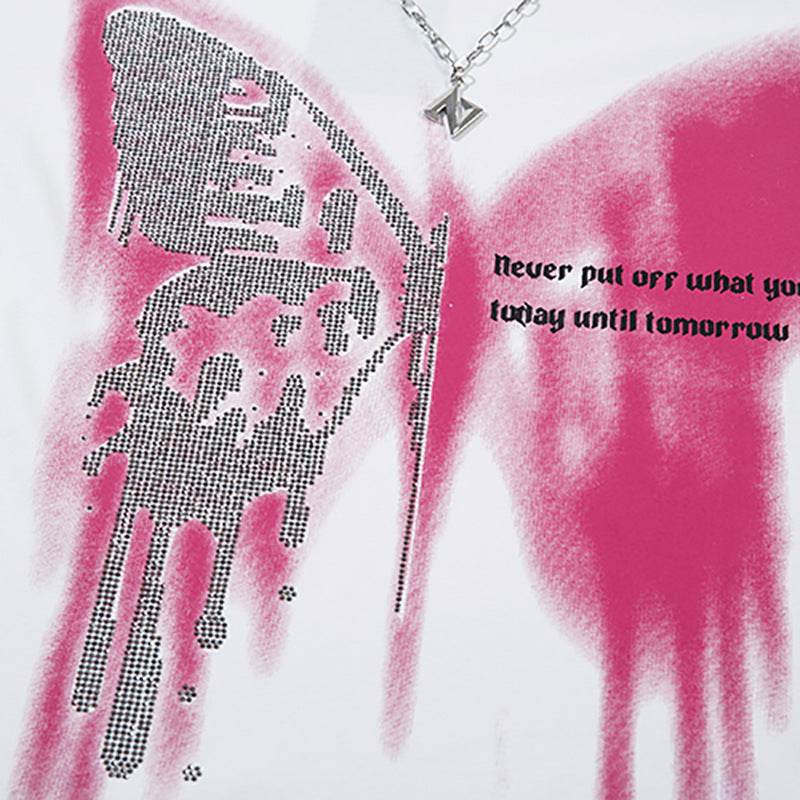 Butterfly Rhinestone Printed Necklace T-shirt For Men And Women MuddyStock