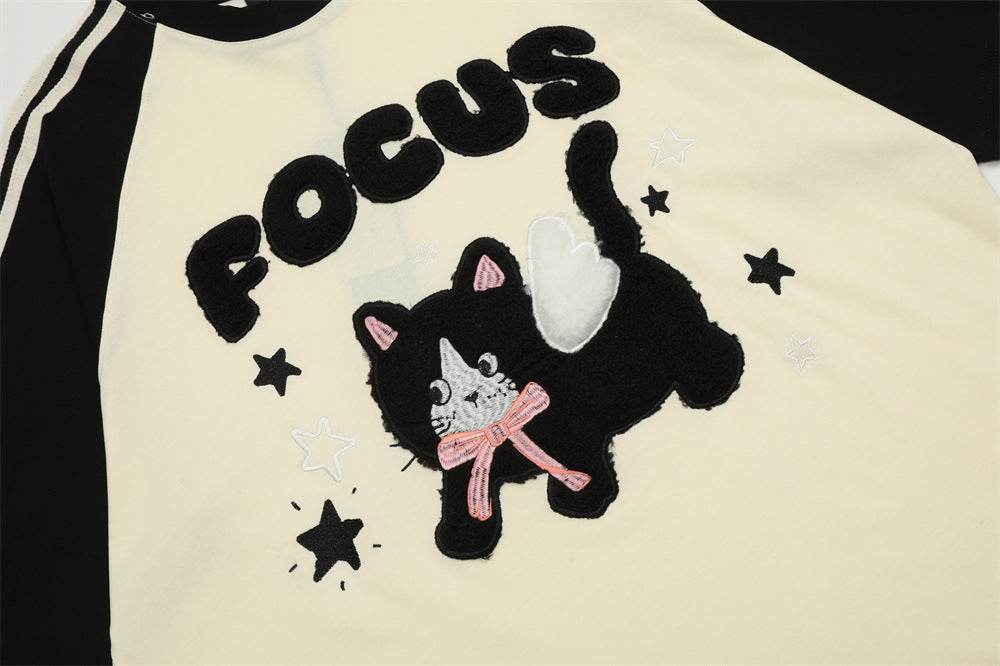 Cartoon Kitten Flocking Embroidered Short Sleeve For Men And Women MuddyStock