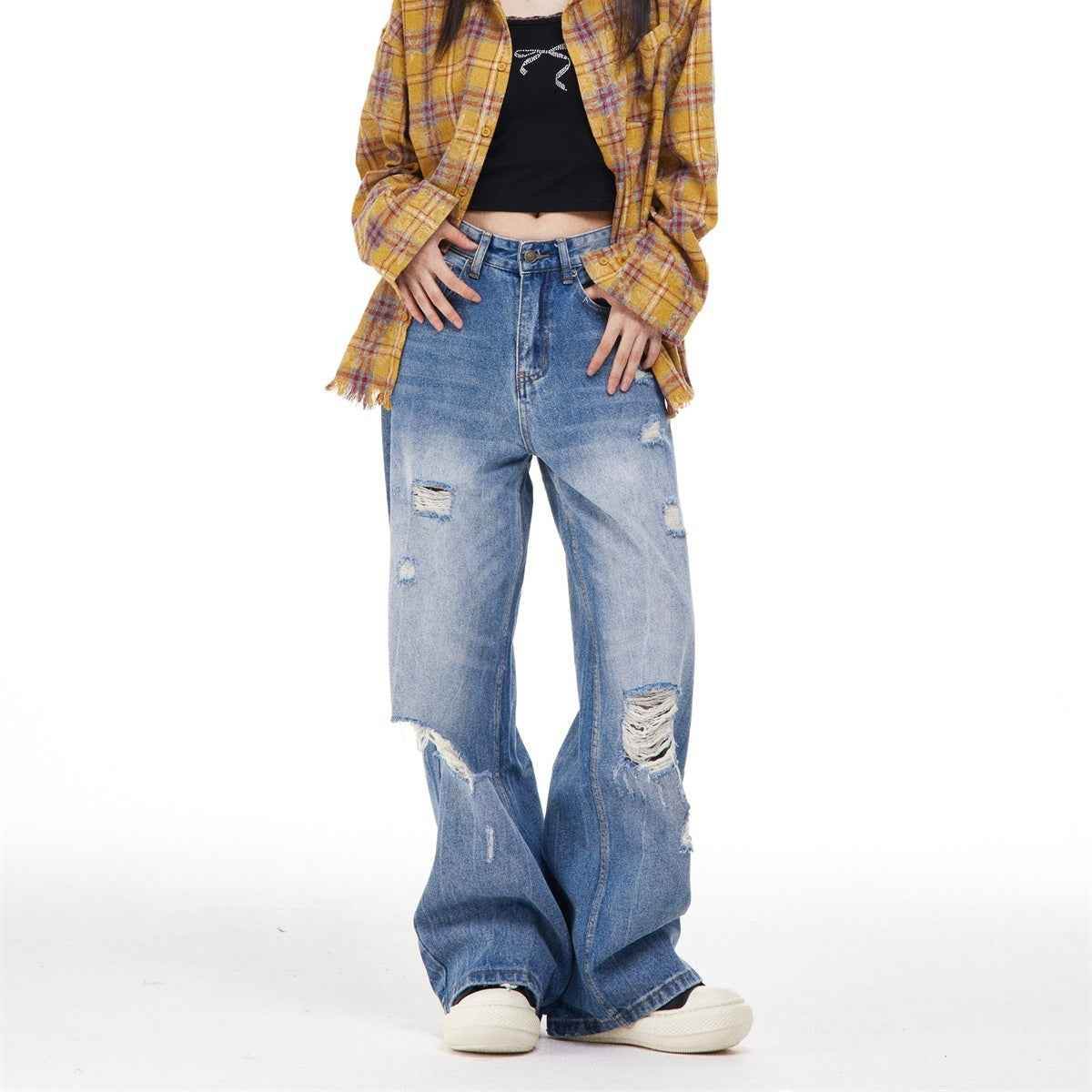 Women's Ripped Washed Blue Jeans MuddyStock