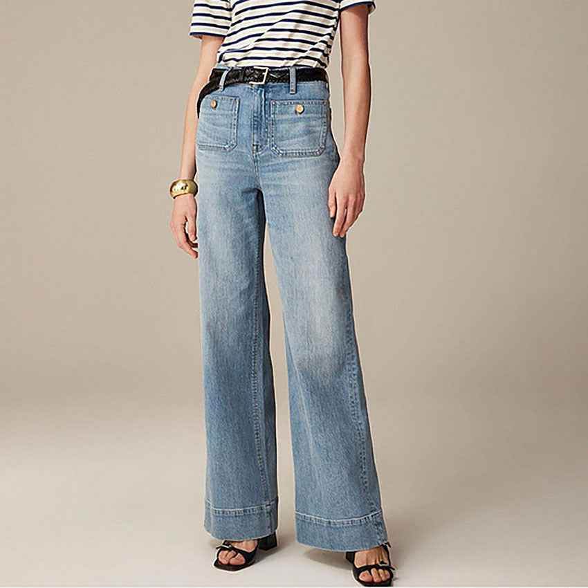 Women's Loose Leisure Washed-out Button Wide-leg Skinny Jeans MuddyStock
