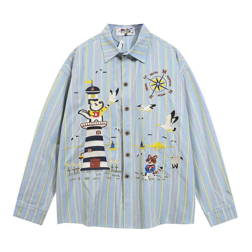 Loose Printed Shirt For Women Blue null