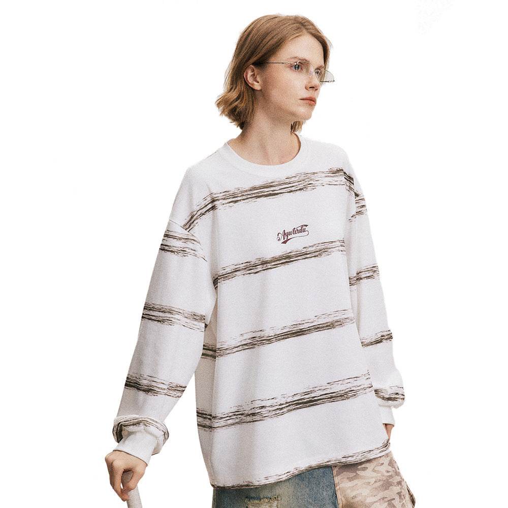 Hand-painted Graffiti Letter Striped Long-sleeved T-shirt For Men And Women MuddyStock