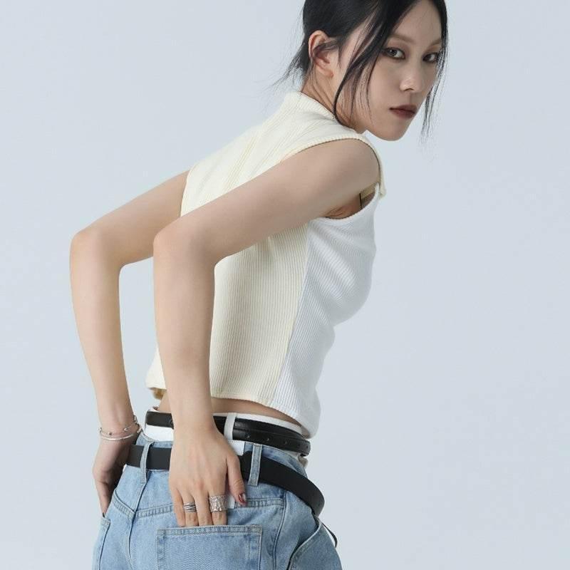 Elegant Slim-fit Short Thread Cotton Sleeveless T-shirt